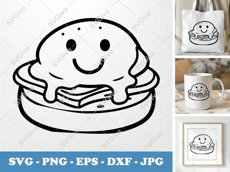 Eggs Benedict SVG | Cute Smiley Face Food Clipart | Breakfast PNG EPS DXF for Cricut & Silhouette