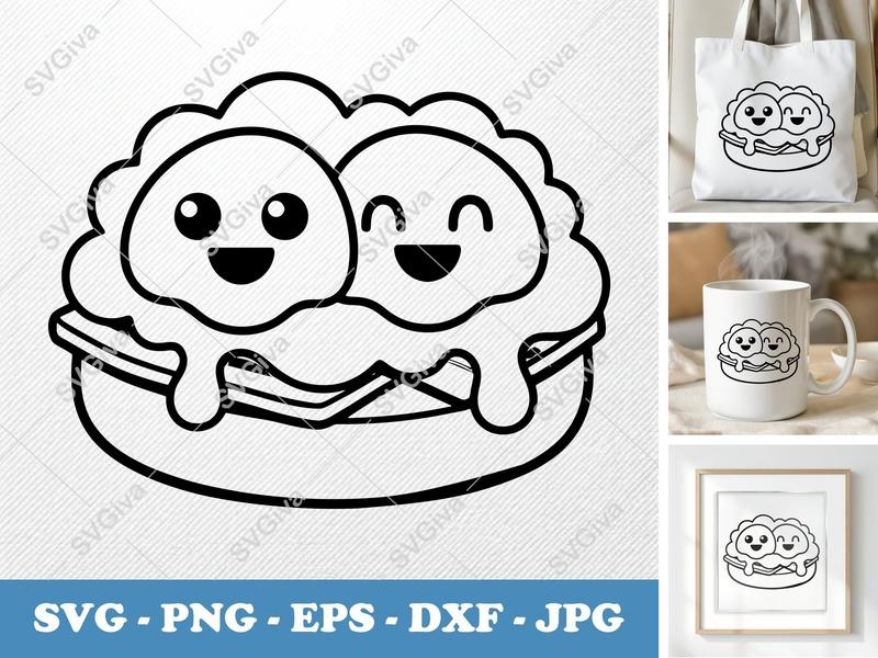 Eggs Benedict SVG | Kawaii Happy Food Clipart | Modern Breakfast Digital Download for Cricut, Silhouette | PNG EPS DXF Vector
