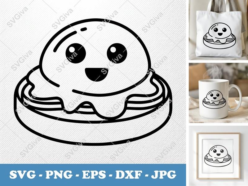 Eggs Benedict SVG | Kawaii Happy Food Clipart | Modern Breakfast Digital Download PNG EPS DXF for Cricut Silhouette