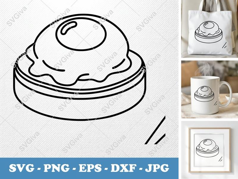 Eggs Benedict SVG | Minimalist Line Art | PNG DXF EPS | Cricut Silhouette File