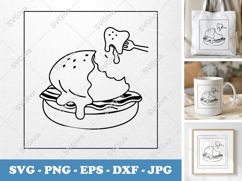 Eggs Benedict SVG | Modern Breakfast Food Clipart with Fork | PNG EPS DXF for Cricut & Silhouette | Brunch Graphic Outline