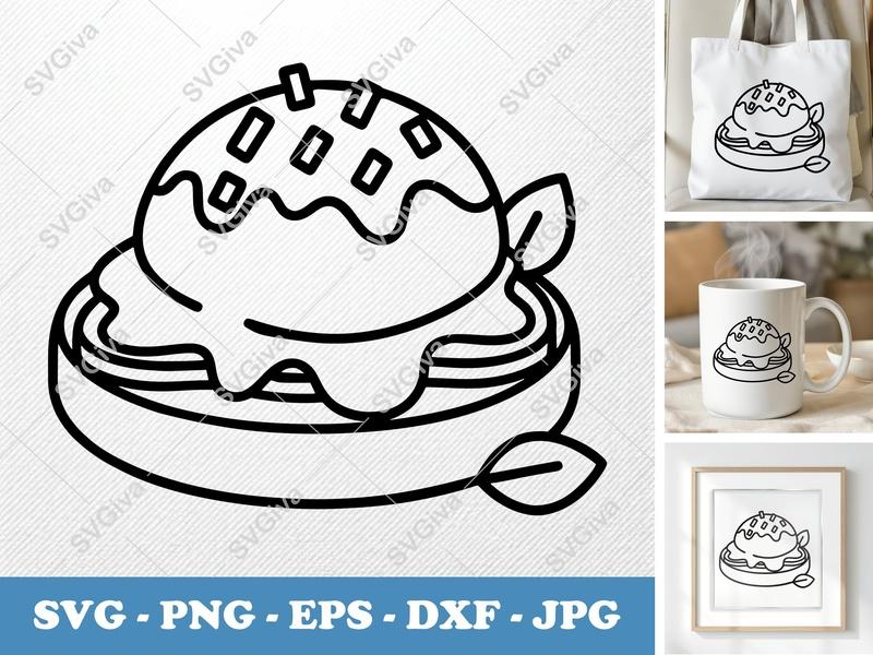 Eggs Benedict SVG | Modern Breakfast Food Cut File, Brunch Meal PNG EPS DXF for Cricut, Silhouette, Kitchen Decor