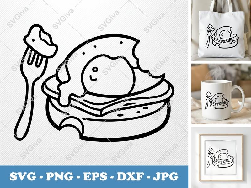 Eggs Benedict SVG, Modern Brunch Food Cut File, Breakfast PNG EPS DXF for Cricut | Silhouette, Kitchen Decor Clipart