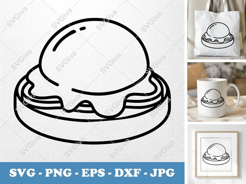 Eggs Benedict SVG | Modern Line Art Cut File | Breakfast Food PNG EPS DXF for Cricut Silhouette