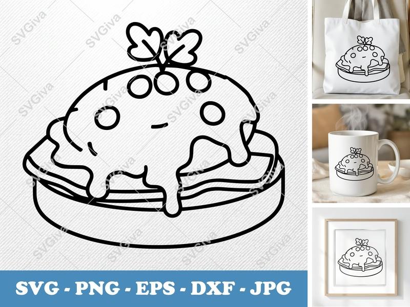 Eggs Benedict with Garnish SVG | Friendly Bean-Shaped Cut File | PNG DXF EPS for Cricut Silhouette