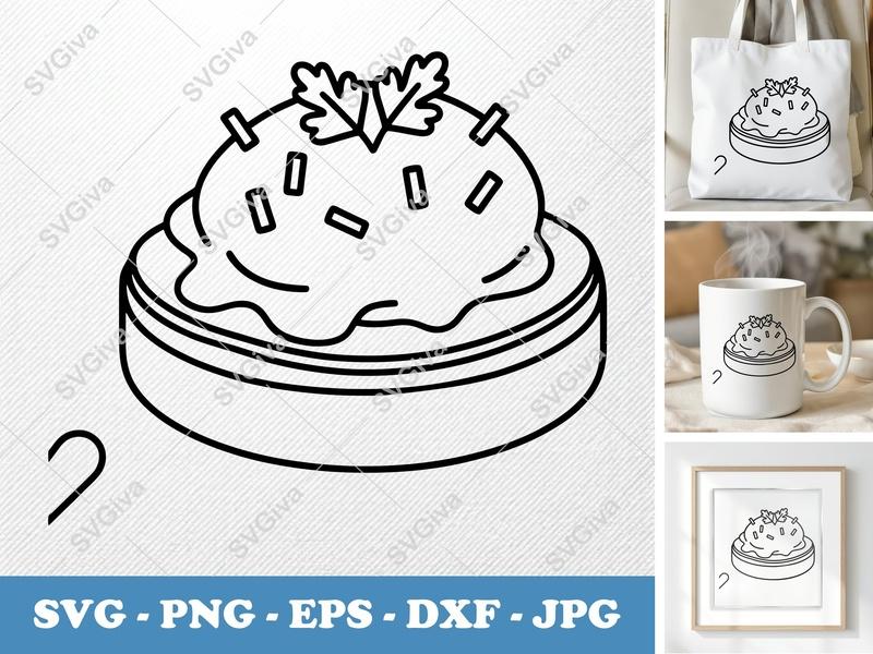 Eggs Benedict with garnish SVG | Minimalist Food Outline PNG DXF EPS | Cricut Silhouette Kitchen Decor
