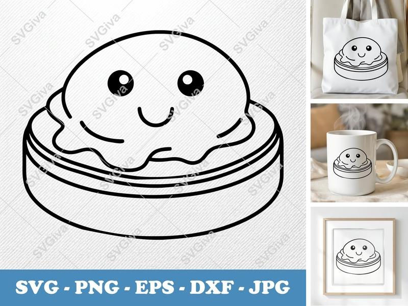Eggs Benedict with Smiling Face SVG | Kawaii Minimalist Cut File | PNG DXF EPS | Cricut Silhouette Kitchen