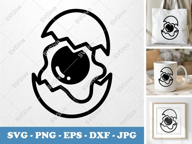 Eggs Cracked SVG | Fried Egg Design, Breakfast Food Clipart, PNG EPS DXF | Cricut Silhouette Cut File, Kitchen Decor Art