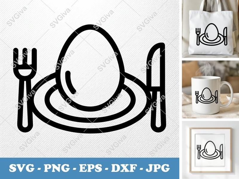 Eggs on a plate SVG PNG DXF EPS | Breakfast Food Cut File for Cricut Silhouette | Kitchen Decor Vector