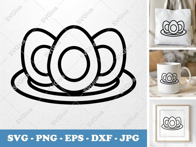 Eggs SVG | Boiled Egg Plate Line Art, Modern Kitchen Food PNG EPS DXF | Cricut & Silhouette Cut File