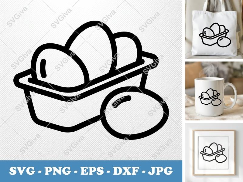 Eggs SVG | Carton Cut File PNG DXF EPS for Cricut Silhouette, Kitchen Craft