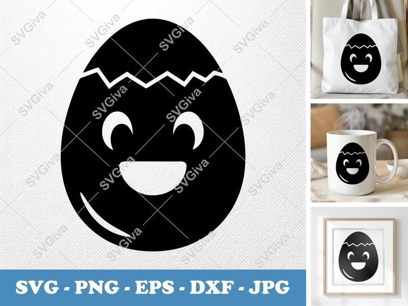 Eggs SVG | Cracked Egg Happy Face Design | PNG EPS DXF for Cricut & Silhouette | Cute Easter Egg Cut File