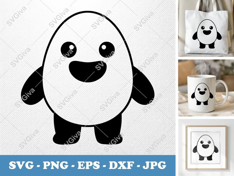 Eggs SVG Cut File | Cute Happy Panda Egg | Modern Cartoon Clipart | PNG EPS DXF for Cricut Silhouette Vinyl Decal