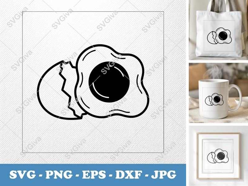 Eggs SVG | Fried Egg with Cracked Shell | Modern Kitchen Food PNG EPS DXF | Cricut Silhouette Cut File