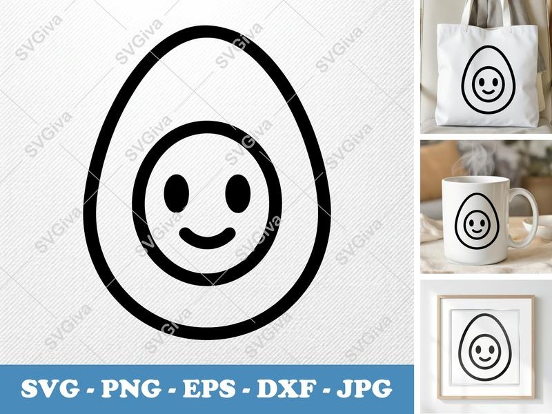 Eggs SVG | Happy Egg, Cute Food, Smiling Face, Outline Design | PNG EPS DXF | Cricut Silhouette Cut File