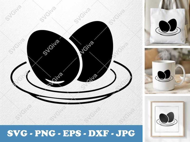 Eggs SVG | Modern Clean Design, Two Eggs on Plate | PNG EPS DXF | Cricut Silhouette Cut File