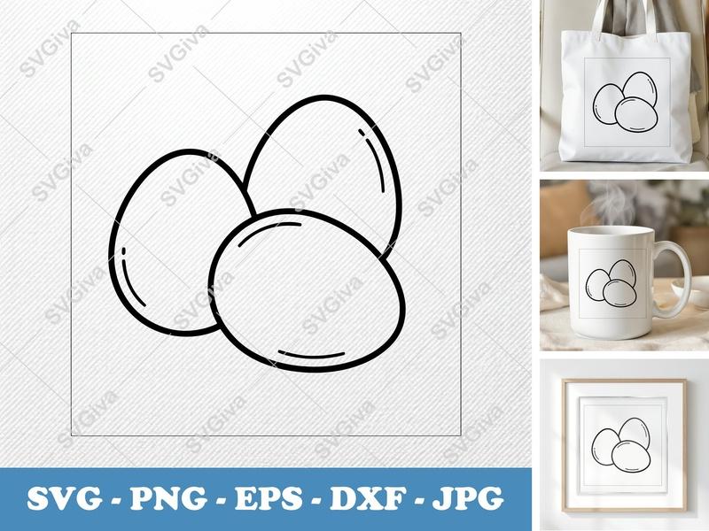 Eggs SVG - Modern Farmhouse Style, Simple Outline Design | PNG EPS DXF | Cricut & Silhouette File
