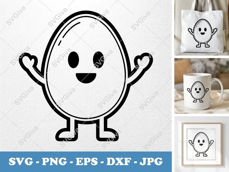 Eggs with Smiling Face SVG | Double-Outline Cartoon Cut File | PNG DXF EPS | Cricut Silhouette | Minimalist Design