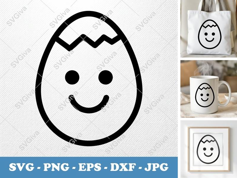Eggs with Smiling Face SVG PNG DXF EPS | Cracked Egg Cut File for Cricut Silhouette