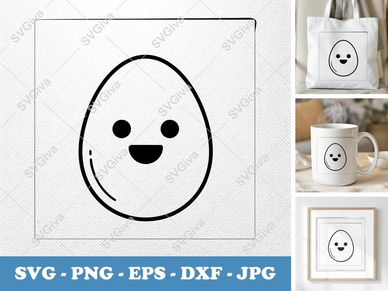Eggs with Smiling Face SVG | Puffy Soft Kawaii Egg Design | PNG DXF EPS | Cricut Silhouette File