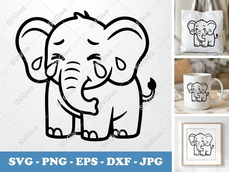 Elephant Crying SVG | Friendly Rounded Bean-Shaped Design | PNG, DXF, EPS | Cricut & Silhouette File