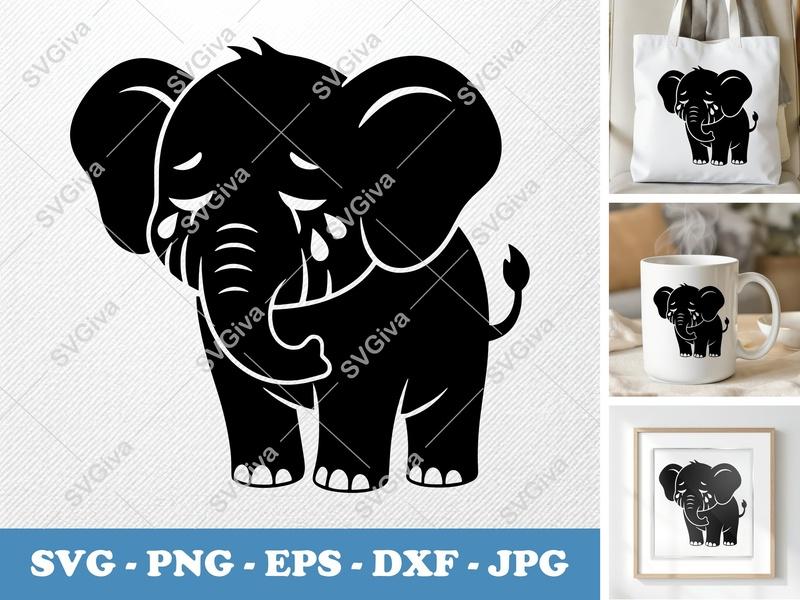 Elephant Crying SVG | Puffy Soft Shapes | Inflated Design | PNG DXF EPS | Cricut Silhouette File