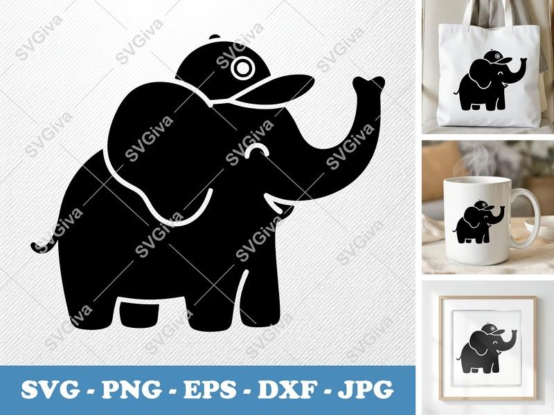 Elephant in a Cap SVG | Puffy Soft Forms | Inflated Pillow-Soft Design | PNG DXF EPS | Cricut Silhouette File