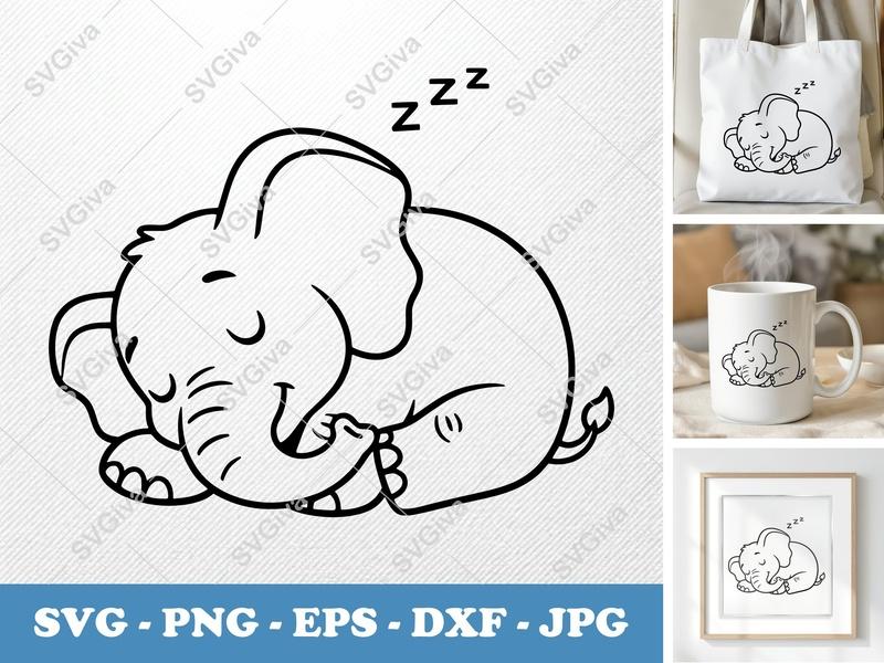 Elephant sleeping SVG | Friendly Bean-Shaped Forms | PNG DXF EPS | Cricut Silhouette File