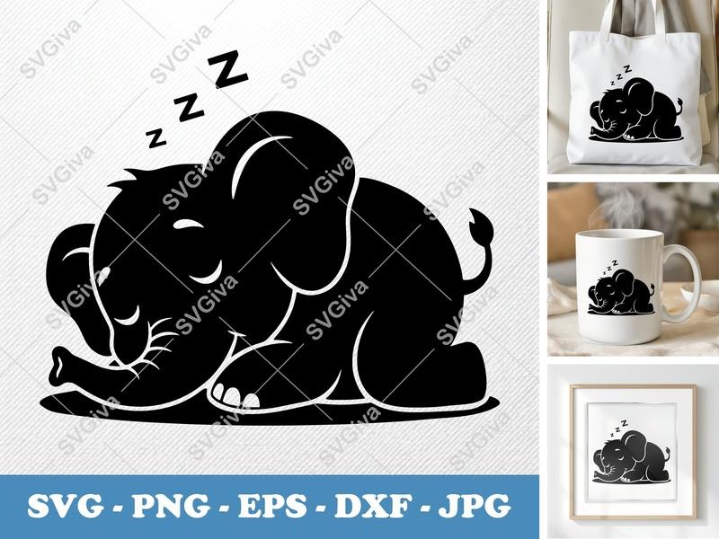 Elephant Sleeping SVG | Puffy Soft Shapes Cut File | PNG DXF EPS | Cricut Silhouette Design
