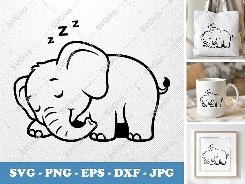 Elephant Sleeping SVG | Rounded Friendly Bean-Shaped Design | PNG DXF EPS | Cricut Silhouette File