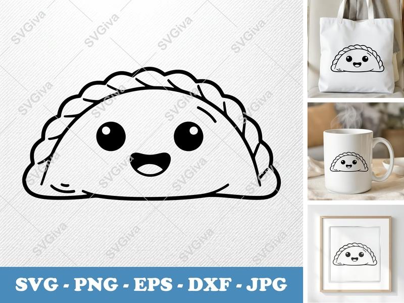 Empanada Kawaii SVG | Cute Food PNG, EPS, DXF | Cricut & Silhouette Cut File | Modern Clean Design Outline