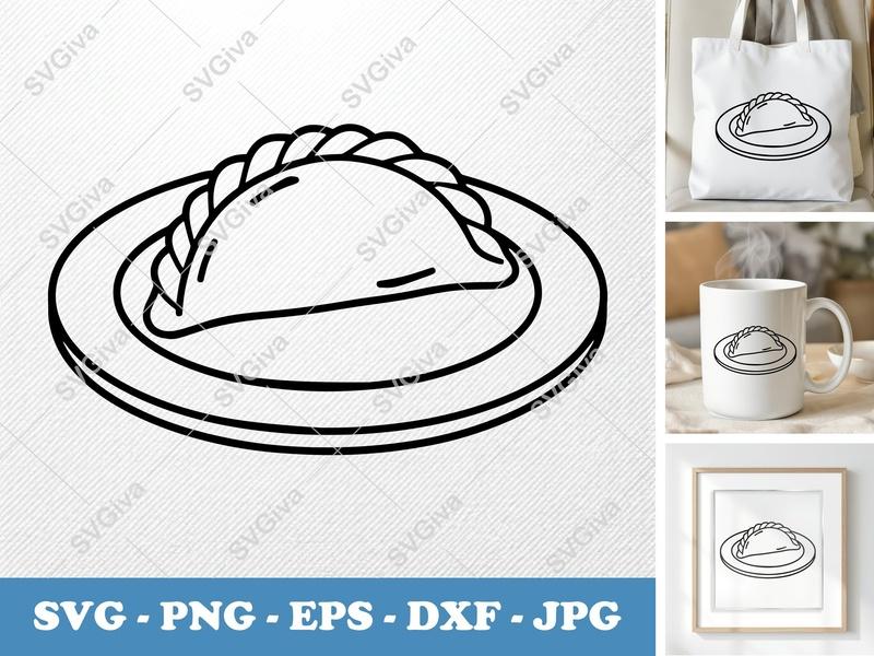 Empanada on a Plate SVG | Minimalist Line Art | PNG DXF EPS | Cricut Silhouette File