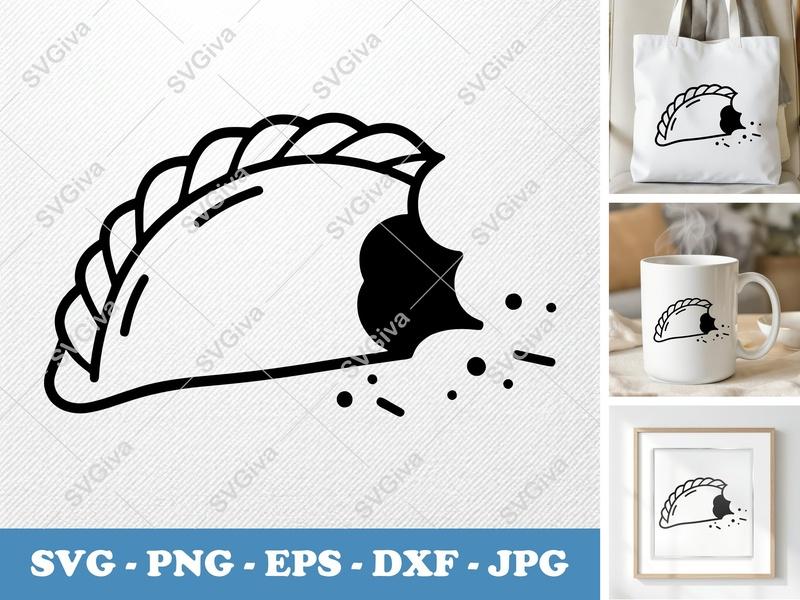 Empanada Partially Eaten SVG | Minimalist Bold Contour Cut File | PNG DXF EPS | Cricut Silhouette Kitchen Food