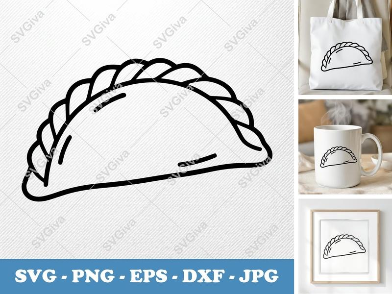Empanada SVG, Minimalist Outline Design | PNG DXF EPS | Cricut Silhouette Cut File, Food Lover Gift