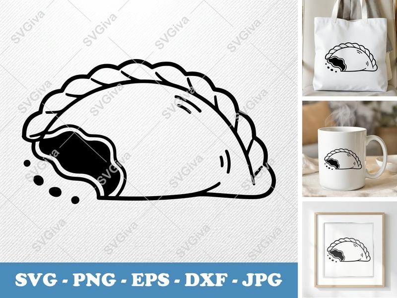 Empanada SVG | Modern Clean Design, Bitten Food Clip Art | PNG EPS DXF for Cricut, Silhouette | Kitchen Decor