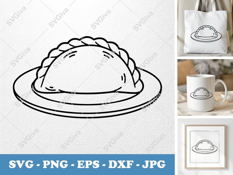 Empanada SVG | Modern Clean Design | Food Clipart, Outline, Plate | PNG EPS DXF for Cricut, Silhouette
