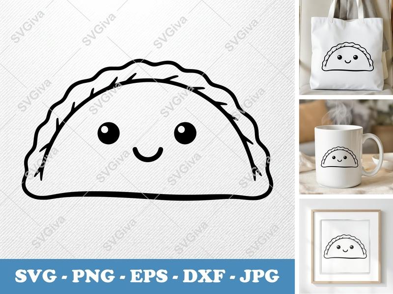 Empanada with Smiling Face SVG | Puffy Soft Kawaii | PNG DXF EPS | Cricut Silhouette File