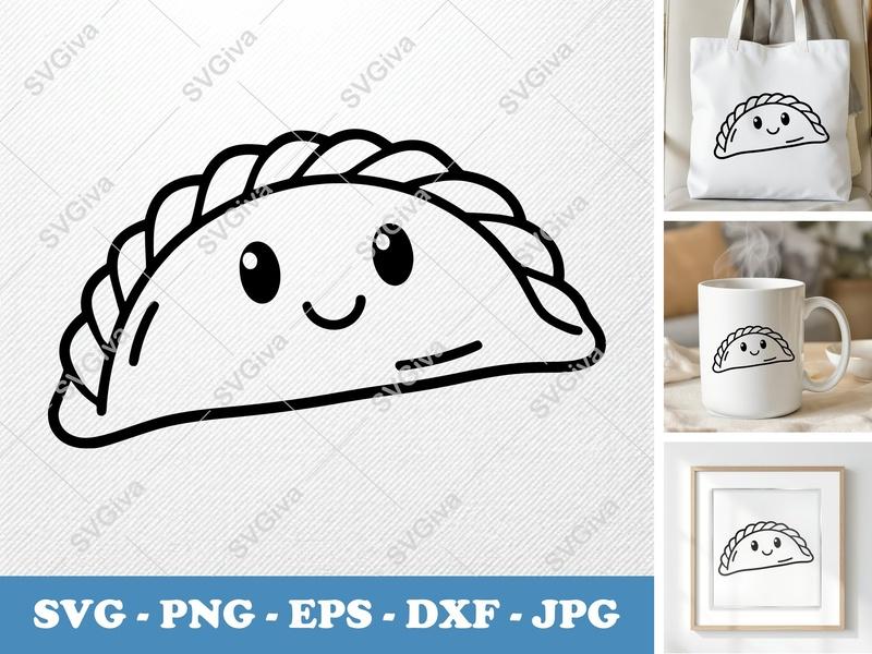 Empanada with Smiling Face SVG | Simple Character Design | PNG, DXF, EPS | Cricut & Silhouette Cut File