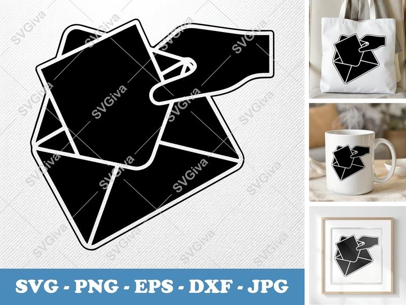 Envelope in active use SVG | Hand Inserting Letter | Mail Icon, Solid Fill, Cricut, Silhouette | PNG EPS DXF Vector