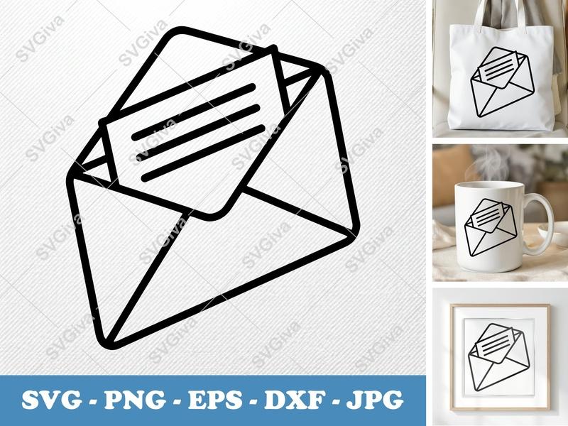 Envelope in active use SVG | Mail Icon, Message Line Art, Open Letter, PNG, EPS, DXF for Cricut & Silhouette
