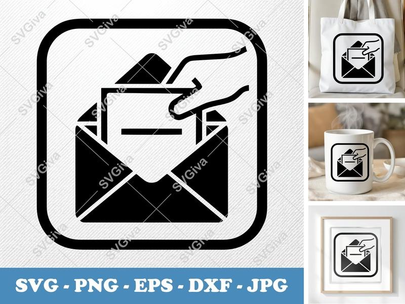 Envelope in active use SVG, Minimal Mail Icon, Letter Hand Inserting, PNG EPS DXF | Cricut Silhouette File
