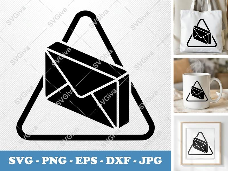 Envelope isometric angle SVG, Minimal Mail Icon with Triangle Frame | PNG EPS DXF for Cricut, Silhouette, Office Clipart