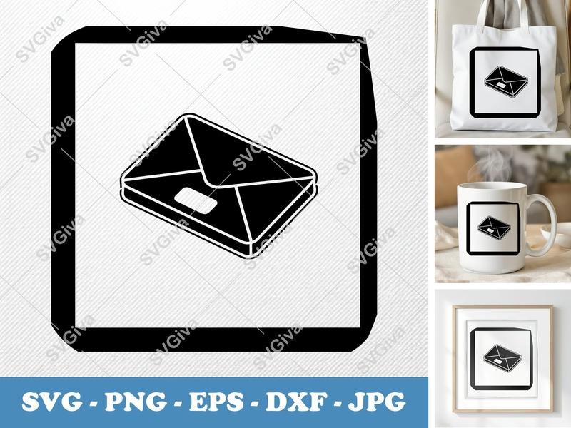 Envelope isometric angle SVG, Solid Black Outline Mail Icon, PNG EPS DXF for Cricut Silhouette, Letter Message Symbol