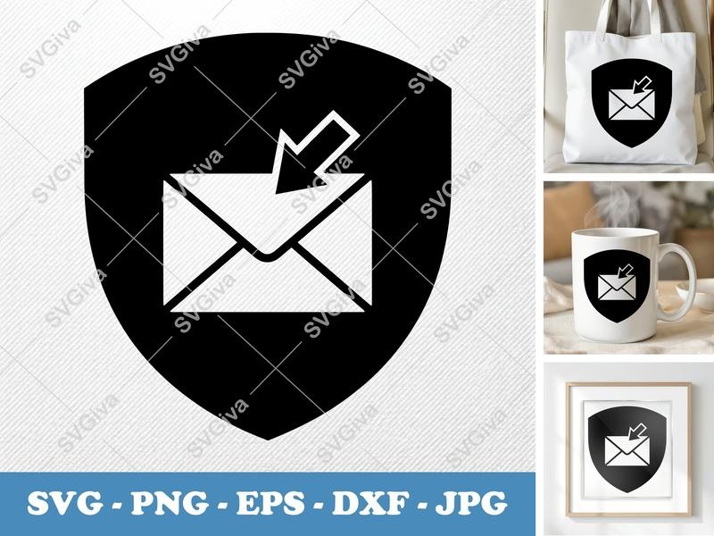 Envelope SVG | Email Icon with Arrow | Shield Design | PNG EPS DXF for Cricut, Silhouette, Vector Art