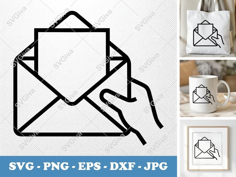 Envelope SVG | Hand Holding Letter | Mail Icon | PNG, EPS, DXF for Cricut & Silhouette, Modern Communication Art
