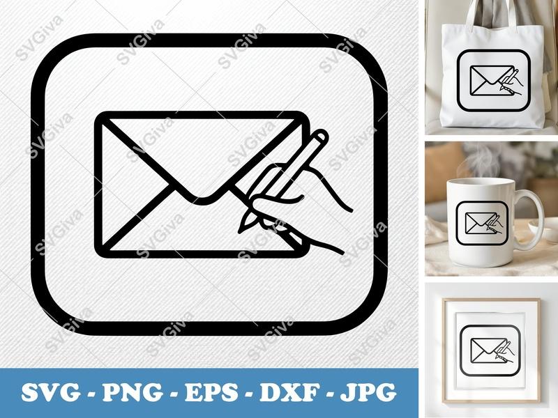 Envelope SVG, Hand Writing Mail Icon, Modern Message Vector Art, PNG EPS DXF for Cricut Silhouette