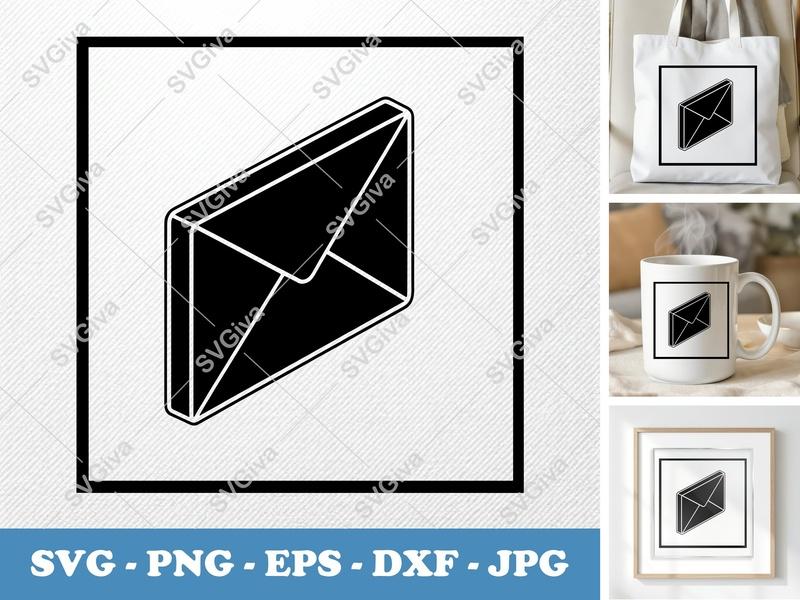 Envelope SVG | Isometric Mail Icon, Modern Clean Design | PNG EPS DXF for Cricut, Silhouette