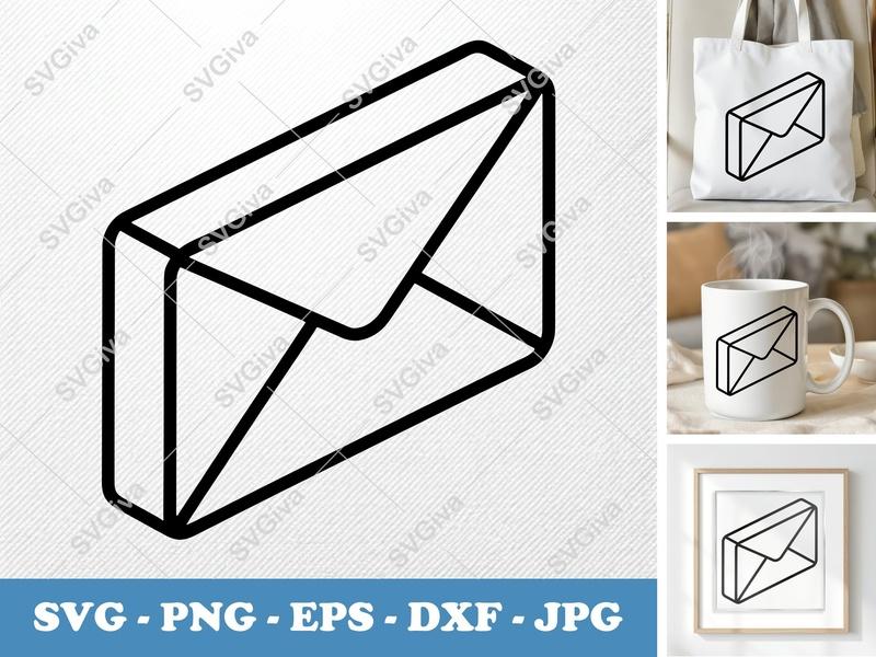 Envelope SVG | Modern Isometric Mail Icon, Letter Clipart | PNG EPS DXF for Cricut, Silhouette | Digital Download