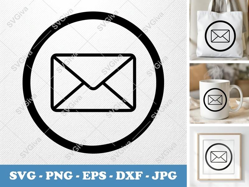 Envelope SVG | Modern Mail Icon, Circular Frame | PNG DXF EPS for Cricut & Silhouette, Email Symbol Cut File