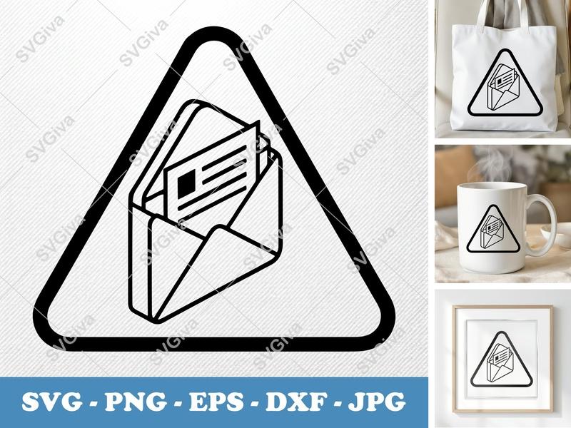 Envelope SVG | Modern Mail Icon | Letter Outline, Triangle Frame | PNG EPS DXF for Cricut, Silhouette